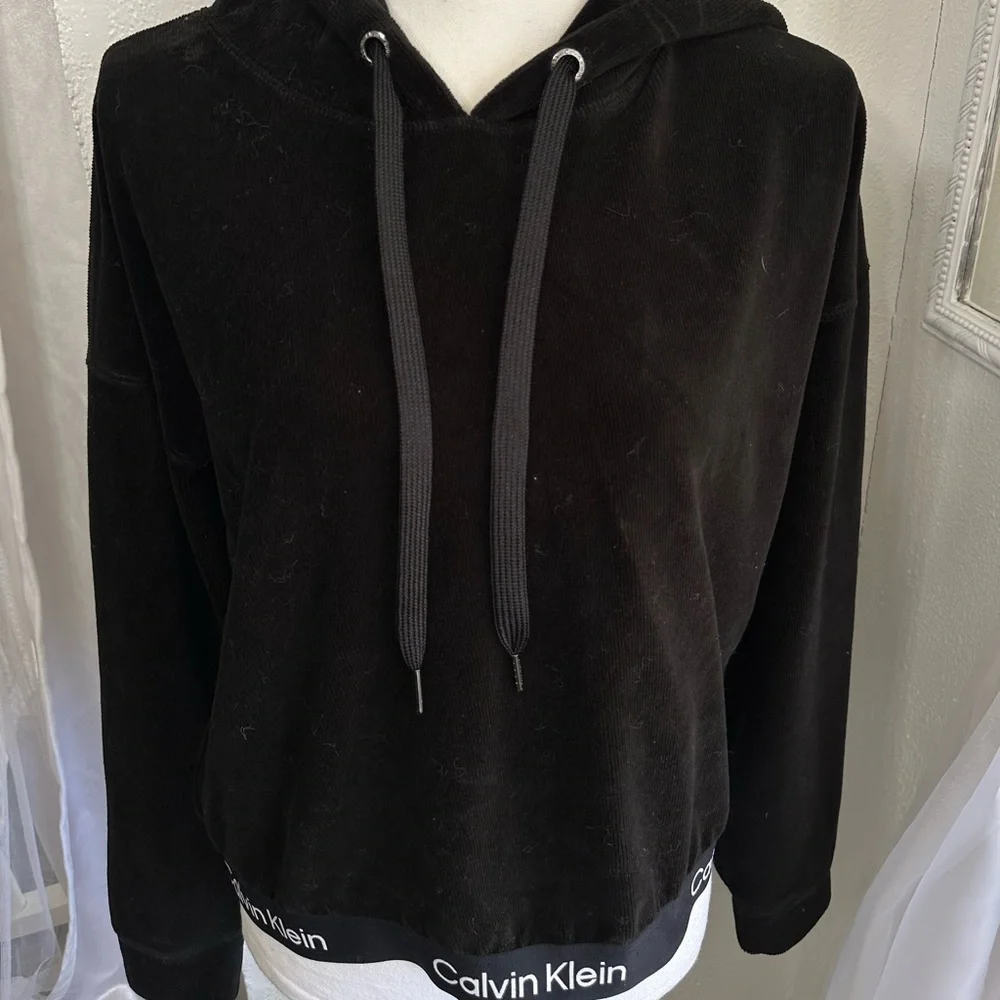 Calvin Klein Performance Women's Logo Elastic Long-Sleeve Pullover Velour Hoodie - Picture 6 of 6